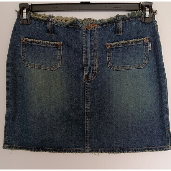 Denim "Karen" Mini Skirt w/Side Slits, Distress By GOGIB Jean - Size L (Juniors) - Picture 1 of 7